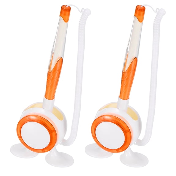 Uxcell 2 Pcs Secure Counter Pen with Adhesive Base and Chain, Reception Desk Pens Desktop Signing Pens, Blue Ink for Business Office Bank Hotel Cafes Desktop Cheque, Orange