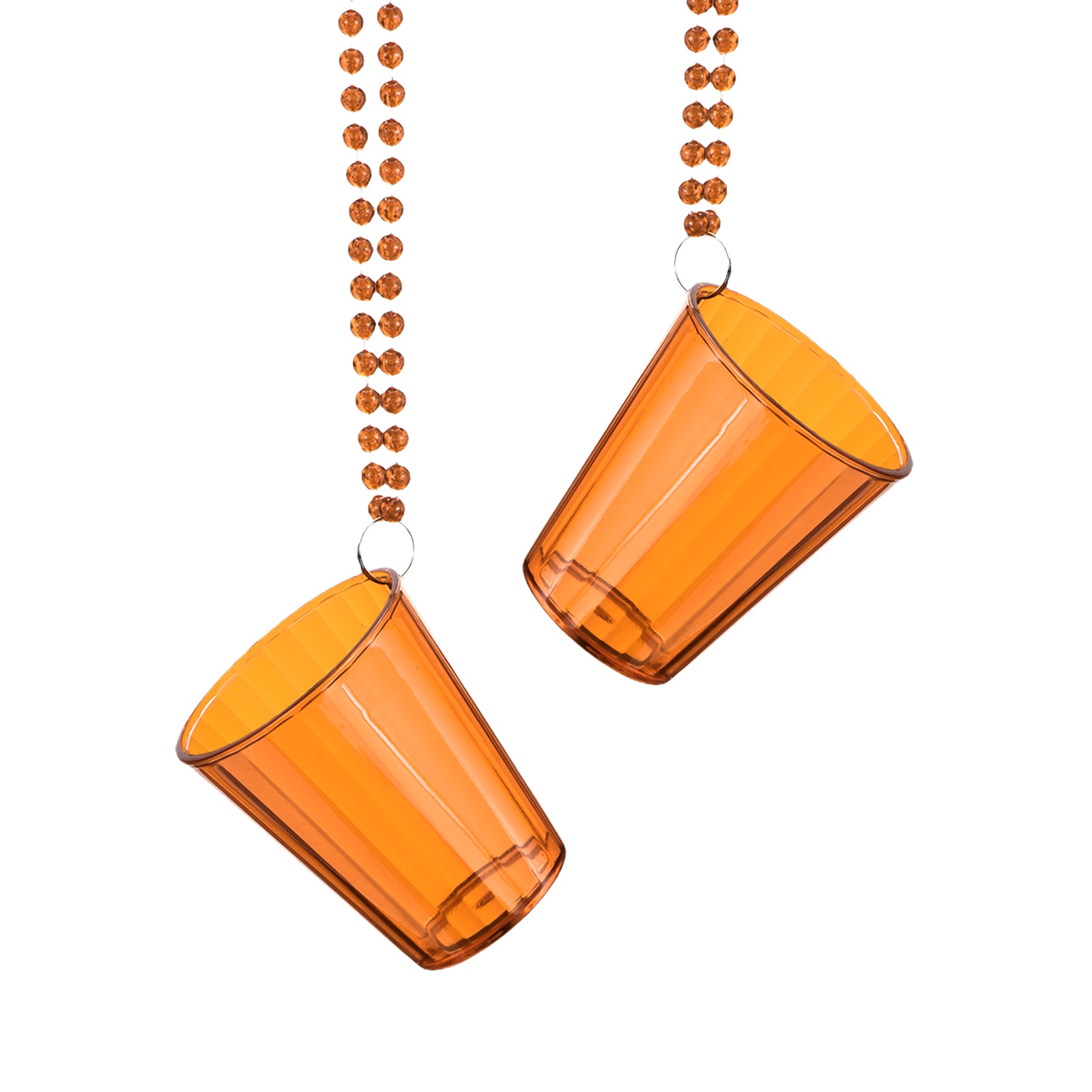 Uxcell 2 Pcs Shot Glass Necklaces, 2 oz Shot Cups on Beaded Necklace, Plastic Glass Cups Bead Chain Striped for Party, Orange