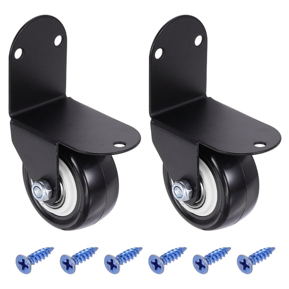 Uxcell 2 Pcs Side Mount Casters, 2 Inch Fixed Castor Wheel with L Shape Plate, Universal Fit Replacement for Furniture, Luggage, Wooden Gates and Doors (Black)