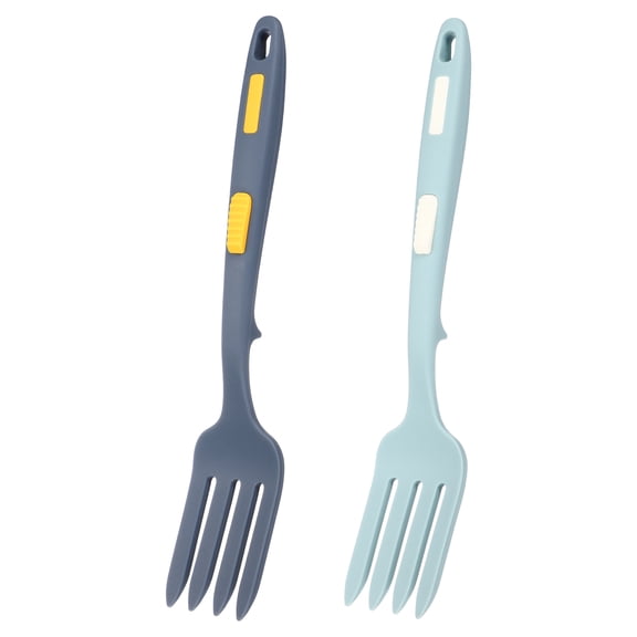 Uxcell 2 Pcs Silicone Flexible Forks, Heat-Resistant Cooking Fork Multifunctional Nonstick Blending Spork for Kitchen Mix Ingredients, Mash Food, Dark Blue Yellow/Lake Blue White