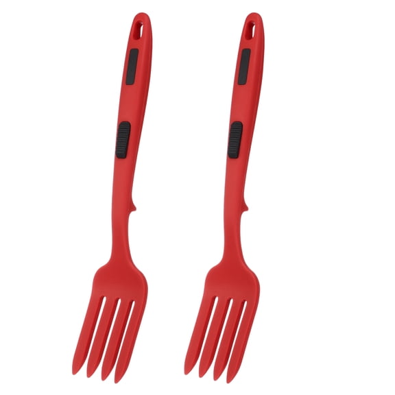 Uxcell 2 Pcs Silicone Flexible Forks, Heat-Resistant Cooking Fork Multifunctional Nonstick Blending Spork for Kitchen Mix Ingredients, Mash Food, Red Black