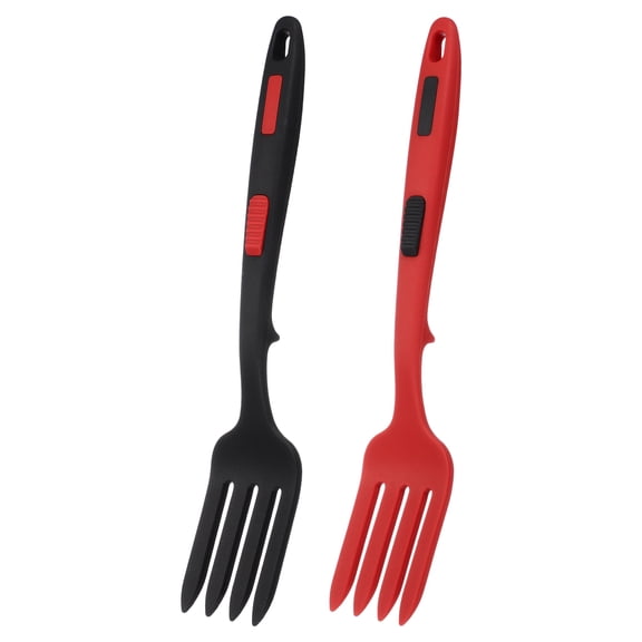 Uxcell 2 Pcs Silicone Flexible Forks, Heat-Resistant Cooking Fork Multifunctional Nonstick Blending Spork for Kitchen Mix Ingredients, Mash Food, Whisk Eggs, Black Red/Red Black
