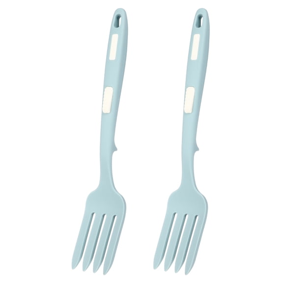 Uxcell 2 Pcs Silicone Flexible Forks, Heat-Resistant Cooking Fork Multifunctional Nonstick Blending Spork for Kitchen Mix Ingredients, Mash Food, Whisk Eggs, Lake Blue White
