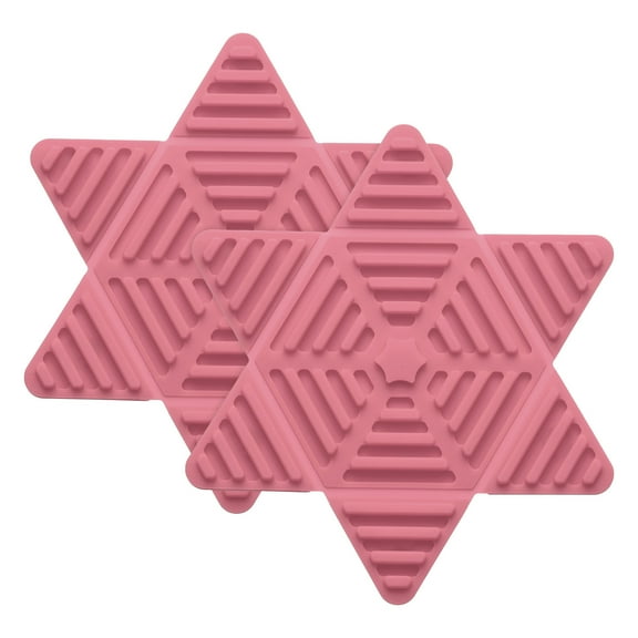 Uxcell 2 Pcs Silicone Trivet Mat, 6.3 Inch Foldable Trivets for Hot Pots and Pans, Heat Resistant Trivet Holders for Hot Dishes Cups Kitchen Countertop Tabletop, Pink (Hexagon Star)