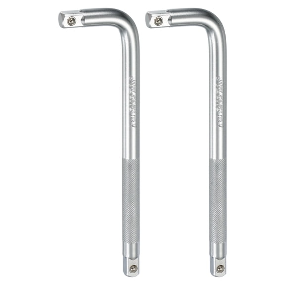 Uxcell 2 Pcs Socket Breaker Bar 1/2" Drive 10" Long 50BV30 Alloy Steel L-Shape Extension Bar Axle Nut Socket Wrench Hand Tool for Car Mechanical Equipment Repair, Matte Silver