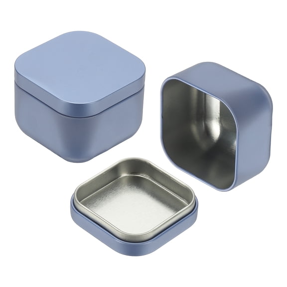 Uxcell 2 Pcs Square Tin Can with Lids, 2.2 x 2.2 x 1.7" Small Metal Tins Loose Leaf Tea Storage for Storing Cookies Candies Coffee Tea Spice Gifts Candles DIY Travel Storage, Blue