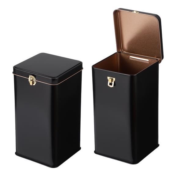 Uxcell 2 Pcs Square Tin Can, Metal Empty Storage Container Tinplate Tea Canister with Lid for Treats Gifts Favors Loose Tea Coffee Crafts Cookies(100x100x190mm, Black)