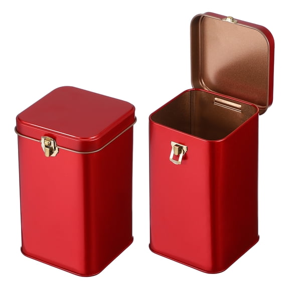 Uxcell 2 Pcs Square Tin Can, Metal Empty Storage Container Tinplate Tea Canister with Lid for Treats Gifts Favors Loose Tea Coffee Crafts Cookies(85x85x140mm, Red)