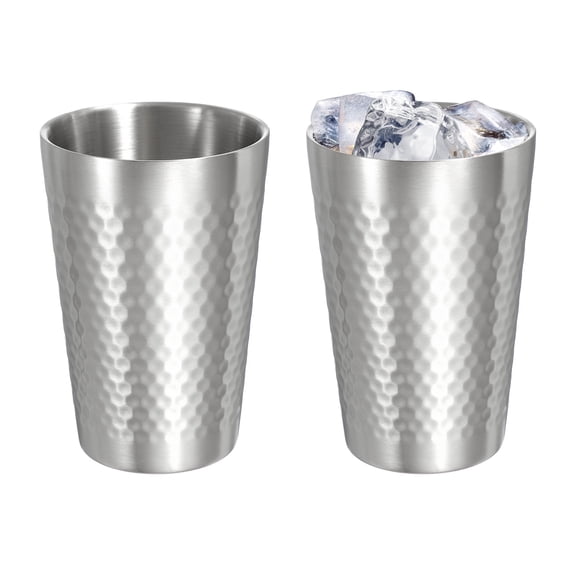 Uxcell 2 Pcs Stainless Steel Cups, 12oz/350ml Metal Cups Diamond Textured Insulated Portable Stackable Drinking Tumblers for Home Restaurant Outdoor Travel Camping, Silver