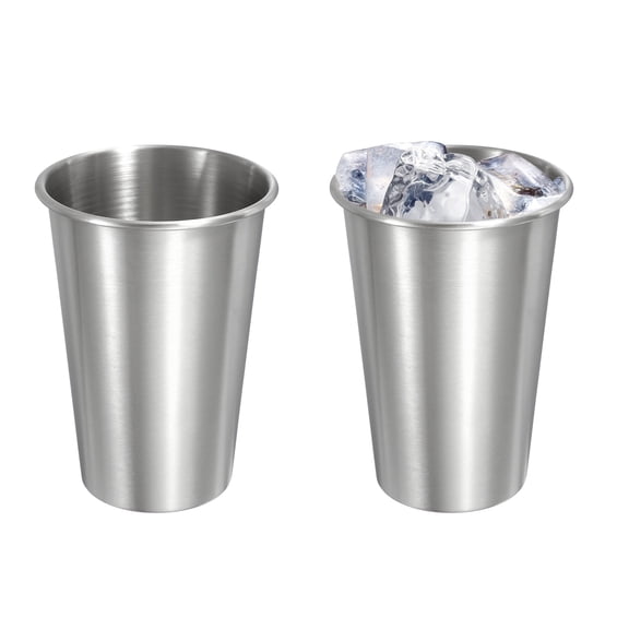 Uxcell 2 Pcs Stainless Steel Cups, 17oz/500ml Metal Cups Double Wall Tumbler Insulated Portable Stackable Drinking Tumblers for Home Restaurant Outdoor Travel Camping, Silver