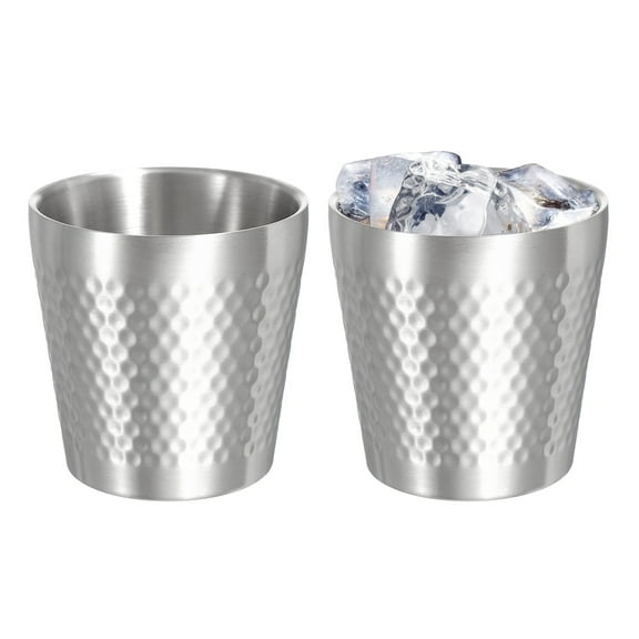 Uxcell 2 Pcs Stainless Steel Cups, 6oz/175ml Metal Cups Diamond Textured Insulated Portable Stackable Drinking Tumblers for Home Restaurant Outdoor Travel Camping, Silver