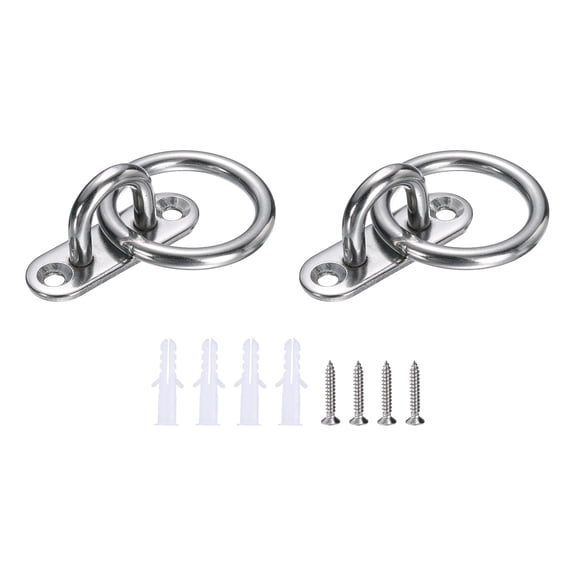 Uxcell 2 Pcs Stainless Steel Pad Eye Plate, 0.2" M6 Heavy Duty Marine Hardware Hooks with Screws for Ceiling Hanging Hammock Swing Chair Yoga Trapeze, Silver Tone Oval Shape