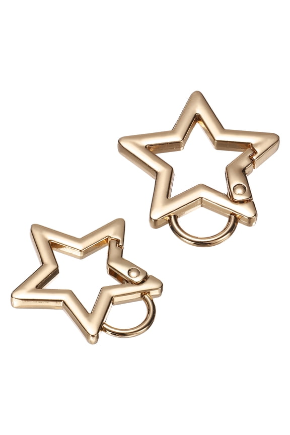 2 Pcs Star Carabiners Keychain 1.42 x 1.3 x 0.16" Zinc Alloy Heavy Duty Star Shaped Keychain Clip for Camping Hiking Backpack Keys Outdoor Gear, Light Gold