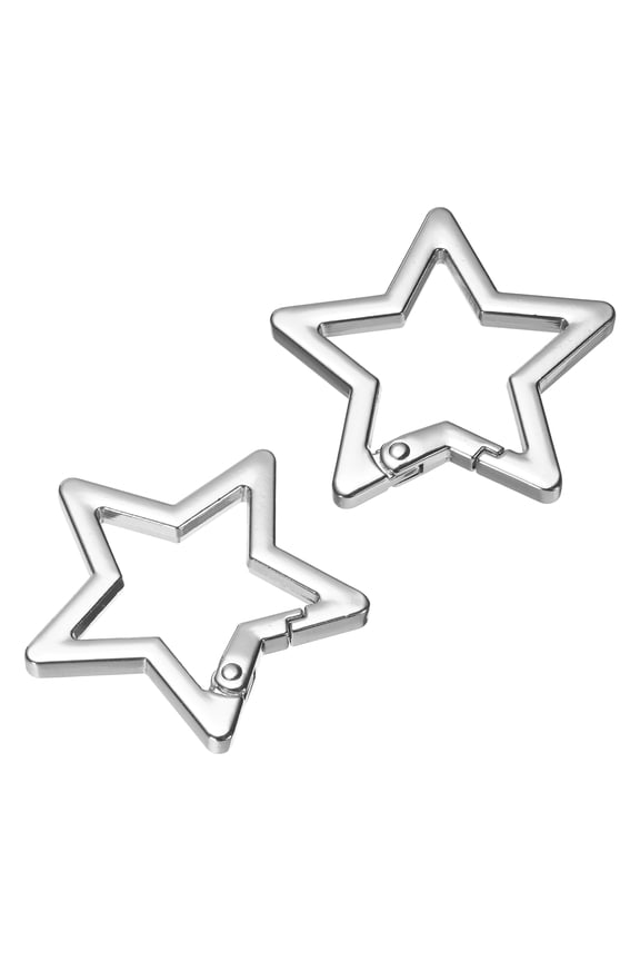 2 Pcs Star Carabiners Keychain 1.61 x 1.61 x 0.16" Zinc Alloy Heavy Duty Star Shaped Keychain Clip for Camping Hiking Backpack Keys Outdoor Gear, Silver