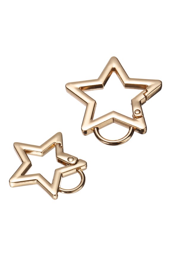 2 Pcs Star Carabiners Keychain 1.77 x 1.61 x 0.16"/1.42 x 1.3 x 0.16" Zinc Alloy Heavy Duty Star Shaped Keychain Clip for Camping Hiking Backpack Keys Outdoor Gear, Light Gold