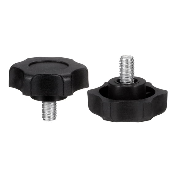Uxcell 2 Pcs Star Knobs Handles M6 x 10mm (1mm Pitch) Male Thread Metric Carbon Steel Hand Tightening Clamping Screws Threaded Stud Knob Bolts for Woodworking Jigs, Black