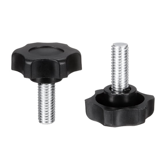 Uxcell 2 Pcs Star Knobs Handles M8 x 20mm (1.25mm Pitch) Male Thread Metric Carbon Steel Hand Tightening Clamping Screws Threaded Stud Knob Bolts for Woodworking Jigs, Black