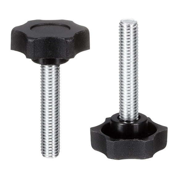 Uxcell 2 Pcs Star Knobs Handles M8 x 40mm (1.25mm Pitch) Male Thread Metric Carbon Steel Hand Tightening Clamping Screws Threaded Stud Knob Bolts for Woodworking Jigs, Black