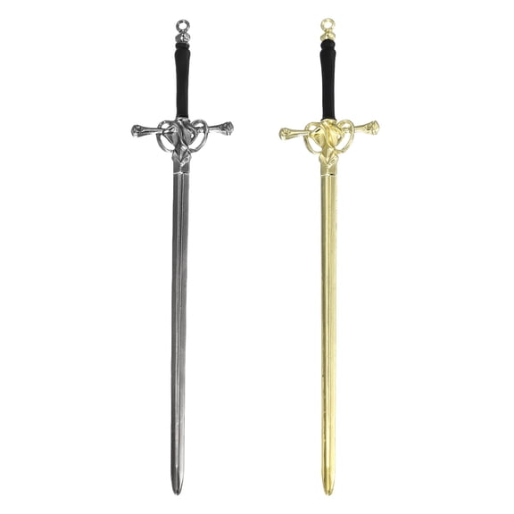 Uxcell 2 Pcs Sword Bookmark, Fantasy Sword Hair Pin Sticks Vintage Metal Book Marks Bookmark Tassels with Black Handle for Journal Planner Book Lovers Reader Birthday Gifts, Black, Gold