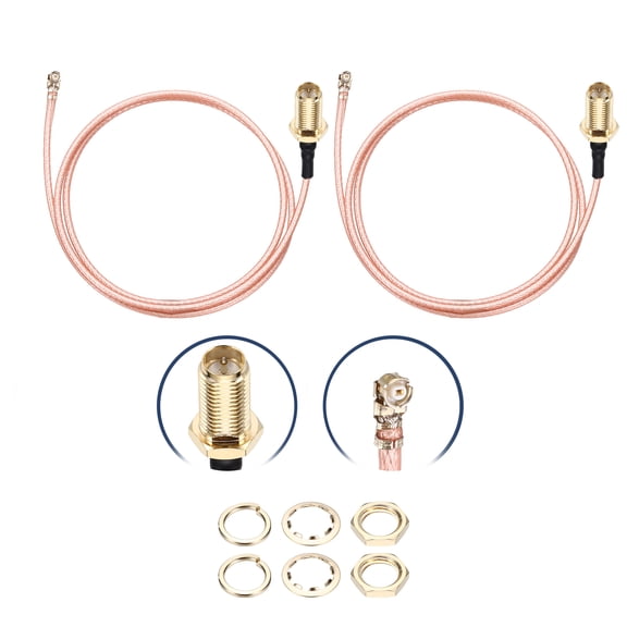 Uxcell 2 Pcs U.F.L1 to RP-SMA Femalee Coax Cable, 20''/50cm RP-SMA Female to IPX MHF1 RG178 Coaxial Cable with Washers and Nuts for Wireless Routers Antenna Mini PCI Wi-Fi Radios