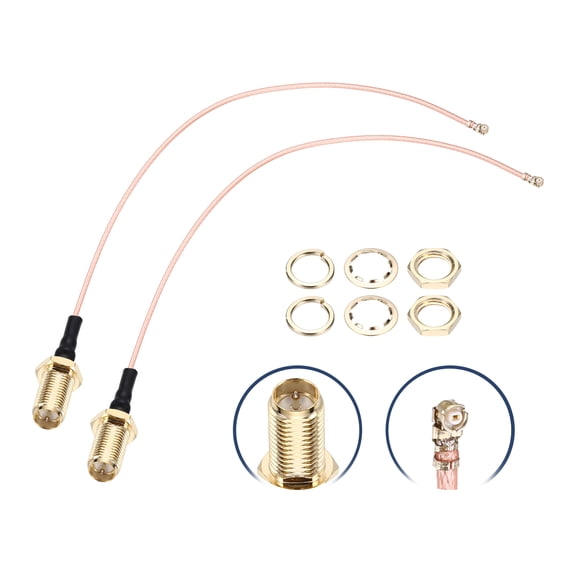 Uxcell 2 Pcs U.F.L1 to RP-SMA Femalee Coax Cable, 8''/20cm RP-SMA Female to IPX MHF1 RG178 Coaxial Cable with Washers and Nuts for Wireless Routers Antenna Mini PCI Wi-Fi Radios