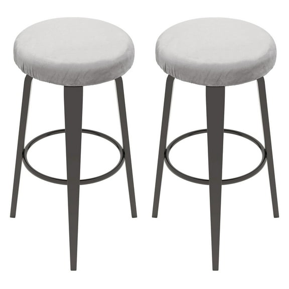 Uxcell 2 Pcs Velvet Bar Stool Covers, 10-14 Inch Round Bar Stool Cover with Elastic Band Stretch Chair Seat Cover Washable Slipcovers for Round Stool Chair, Gray