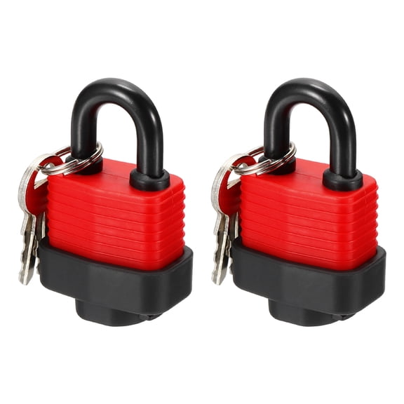 Uxcell 2 Pcs Weatherproof Padlocks, 1.5Inch Wide Alloy Steel Outdoor Rustproof Short Beam Locks Vinyl Wrapped Waterproof Pin Tumbler Padlock with Brass Cylinder for Garages , Red