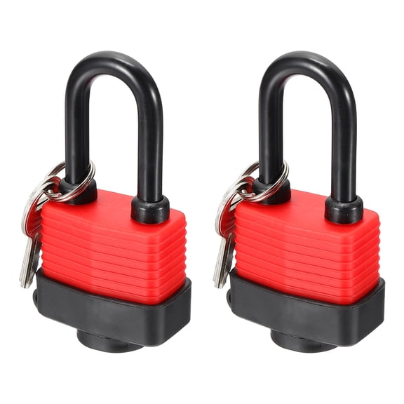 Uxcell 2 Pcs Weatherproof Padlocks, 1.9 Inch Wide Alloy Steel Outdoor Rustproof Long Beam Locks Vinyl Wrapped Waterproof Pin Tumbler Padlock with Brass Cylinder for Garages , Red