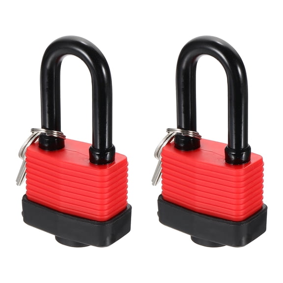Uxcell 2 Pcs Weatherproof Padlocks, 2.3 Inch Wide Alloy Steel Outdoor Rustproof Short Beam Locks Vinyl Wrapped Waterproof Pin Tumbler Padlock with Brass Cylinder for Garages , Red
