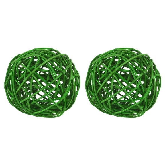 Uxcell 2 Pcs Wicker Rattan Balls 3 Inch Rattan Decorative Balls Vase Fillers for Wedding Party Green
