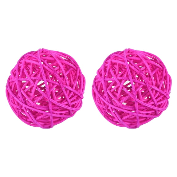 Uxcell 2 Pcs Wicker Rattan Balls 3 Inch Rattan Decorative Balls Vase Fillers for Wedding Party Rose Red
