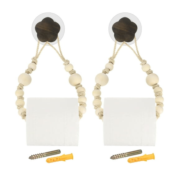 Uxcell 2 Pcs Wood Jute Rope Toilet Paper Holder for Bathroom Decor,Plum blossom/Walnut Color