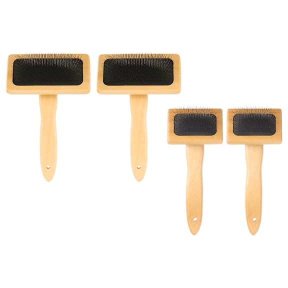Uxcell 4 Pcs Wool Carder, Hand Carding Brush 2 Medium and 2 Small Wooden Pet Grooming Tool for Needle Felting Pet Grooming Weaving Craft Supplies, Black, Wood Color