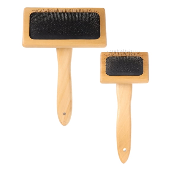 Uxcell 2 Pcs Wool Carder, Hand Carding Brush 1 Large and 1 Small Wooden Pet Grooming Tool for Needle Felting Pet Grooming Weaving Craft Supplies, Black, Wood Color