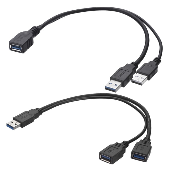Uxcell 2 Pcs Y Splitter Data Charger Cable Cord, 0.32 M/12.6 Inch 3.0 Male to 2 Female, 3.0 Female to 2 Male USB Y-Splitter Cable for Computers Mobile Phones Tablets Portable Hard Drives