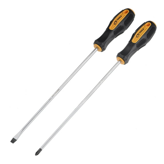 Uxcell #2 Phillips / 7mm Slotted 10" S2 Steel Round Shaft Magnetic Screwdriver Set Non-Slip Black+Yellow Handle