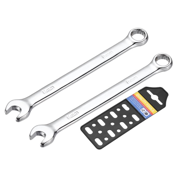 Uxcell 2-Piece 8mm Metric Combination Wrench Long Arm Silver CR-V Steel 12-Point Box and Open End Double Ended Wrenches for Household Automotive DIY Repair
