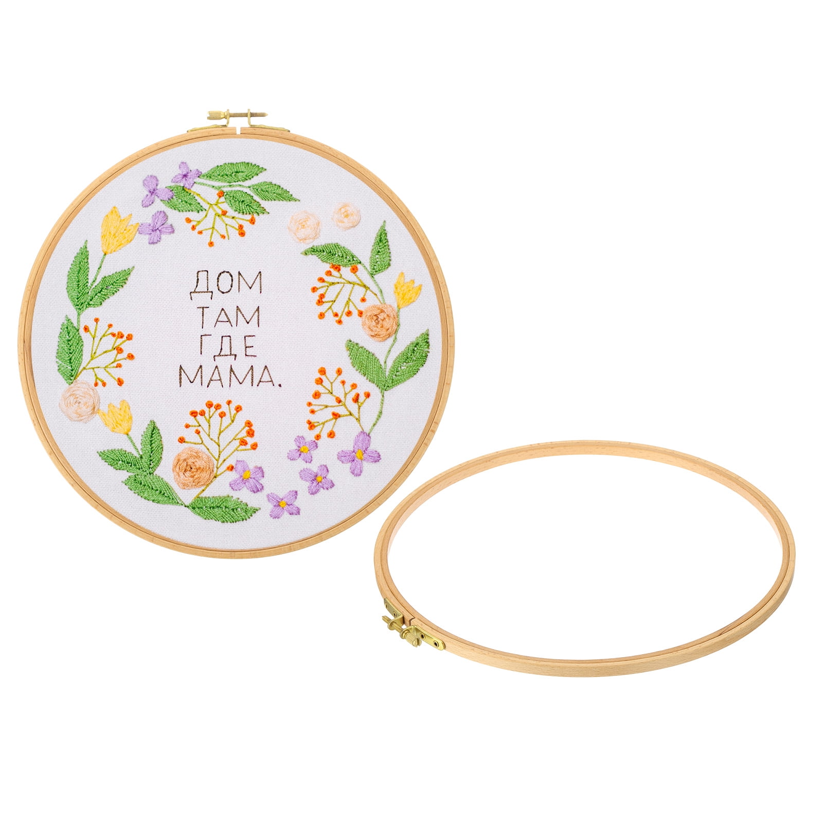 Uxcell 2 Pieces 11 Inch Beech Wood Embroidery Hoops, Arc Side Circle Cross Stitch Hoop Frames with Brass Screw