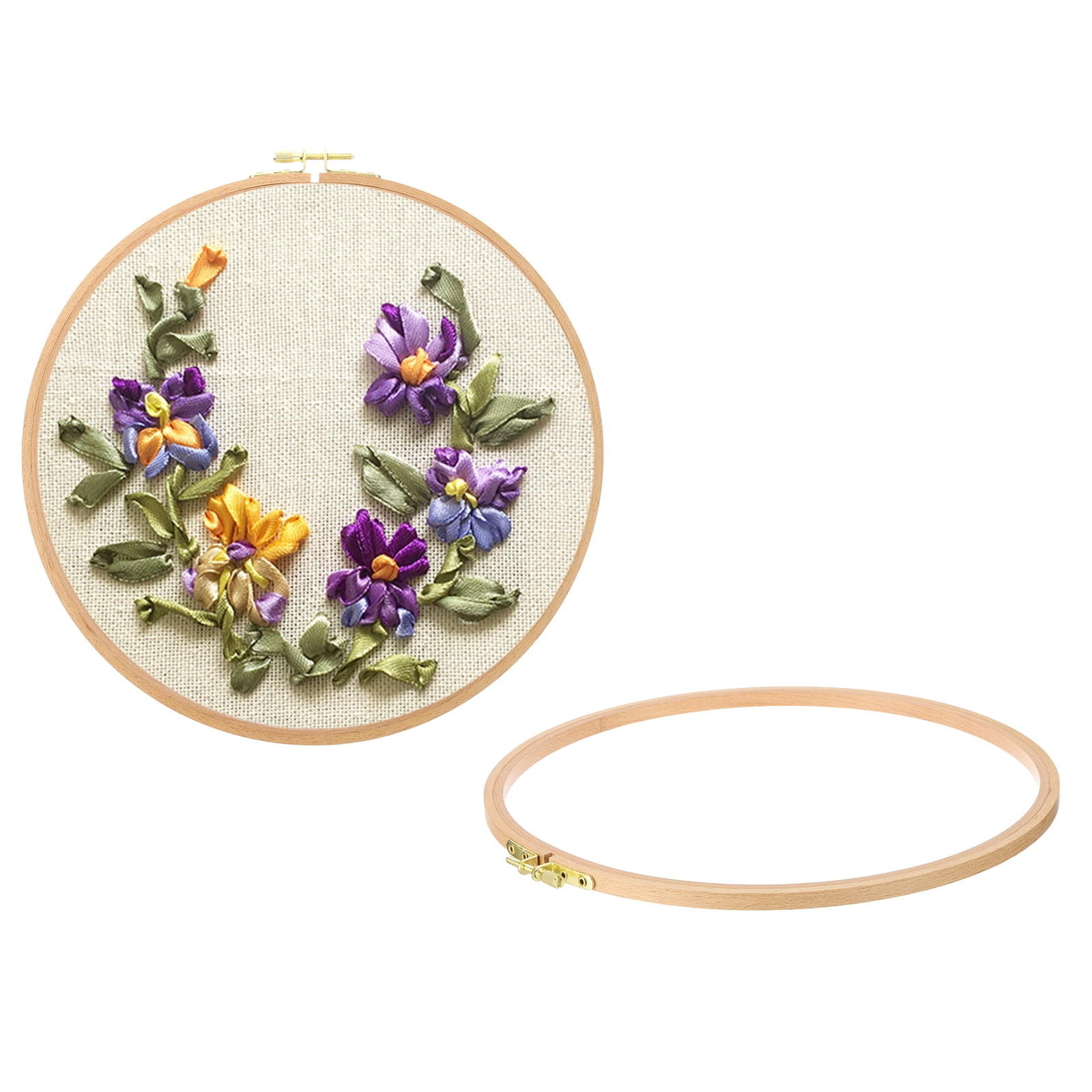 Uxcell 2 Pieces 12 Inch Beech Wood Embroidery Hoops, Circle Cross Stitch Hoop Frames with Adjustment Brass Screw