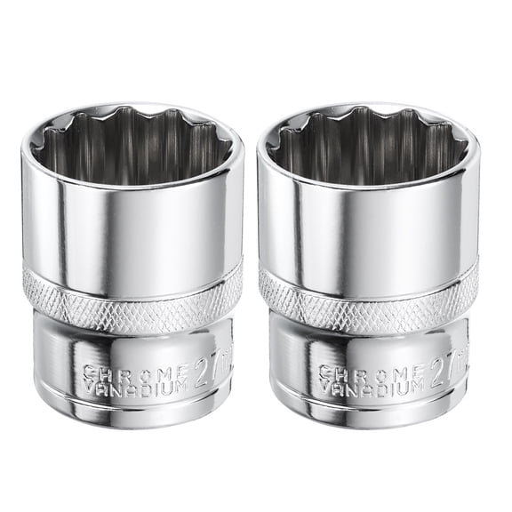 Uxcell 2 Pieces 12-Point Socket 1/2" Drive 27mm Metric Shallow Socket 45# Steel Chromed Socket