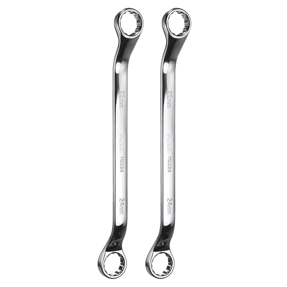 Uxcell 2 Pieces 45 Degree Offset Box End Wrenches 22mm x 24mm Metric 12 Point CR-V Steel Industrial Double Box Wrench