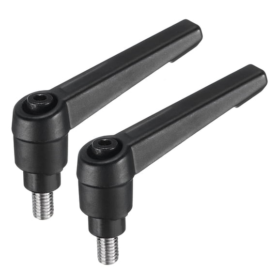 Uxcell 2 Pieces Clamping Lever Adjustable Handle M6 x 10mm Metric 304 Stainless Steel Threaded Stud Hand Knobs, Black