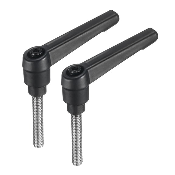 Uxcell 2 Pieces Clamping Lever Adjustable Handle M6 x 35mm Metric 304 Stainless Steel Threaded Stud Hand Knobs, Black