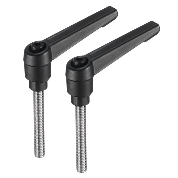 Uxcell 2 Pieces Clamping Lever Adjustable Handle M6 x 45mm Metric 304 Stainless Steel Threaded Stud Hand Knobs, Black