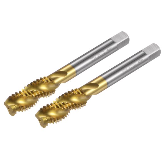 Uxcell 2 Pieces Spiral Flute Thread Taps 1/2-13 UNC H2 Titanium Coated Screw Threading Tapping