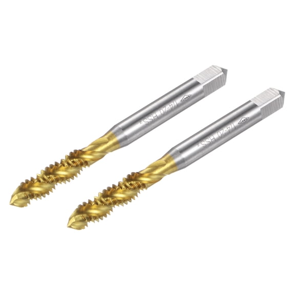 Uxcell 2 Pieces Spiral Flute Thread Taps 1/4-20 UNC H2 Titanium Coated Screw Threading Tapping