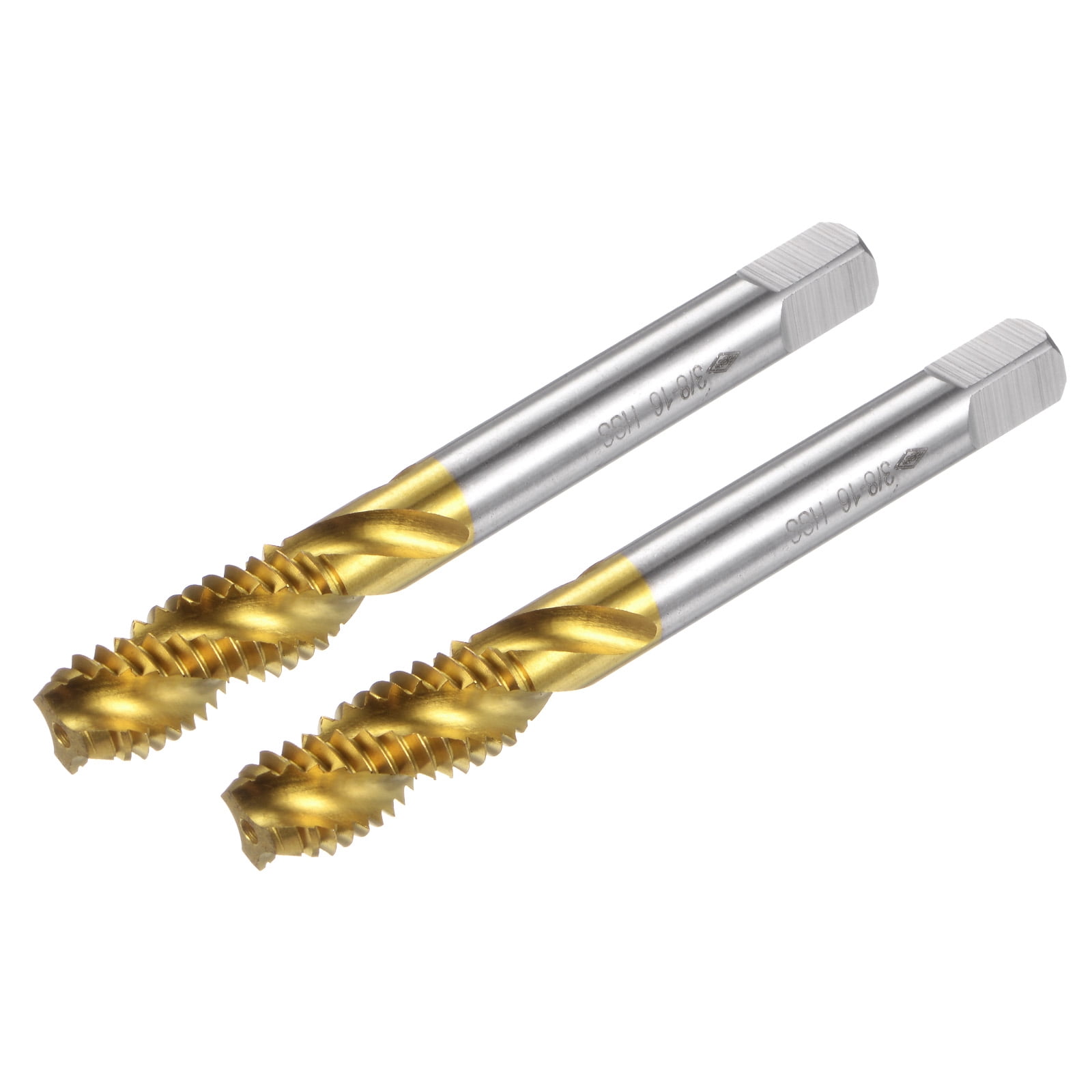 Uxcell 2 Pieces Spiral Flute Thread Taps 3/8-16 UNC H2 Titanium Coated ...