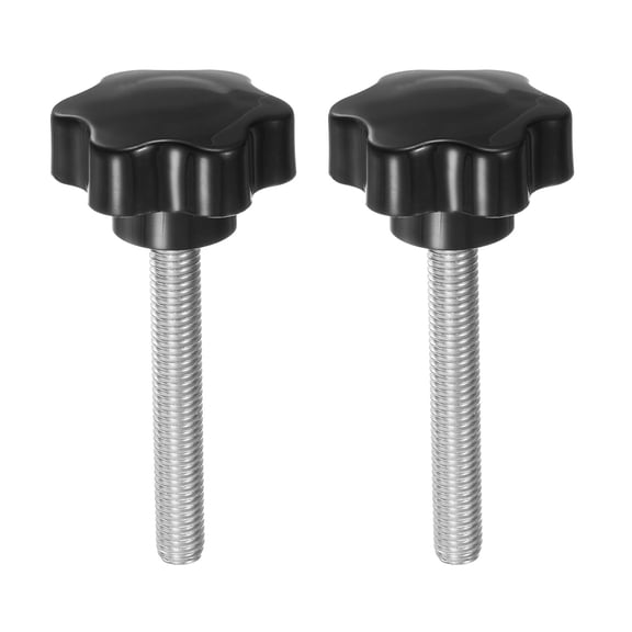 Uxcell 2 Pieces Star Knobs M10 x 70mm 304 Stainless Steel Threaded Stud 46mm 6-Star Head Clamping Thumb Screw Black