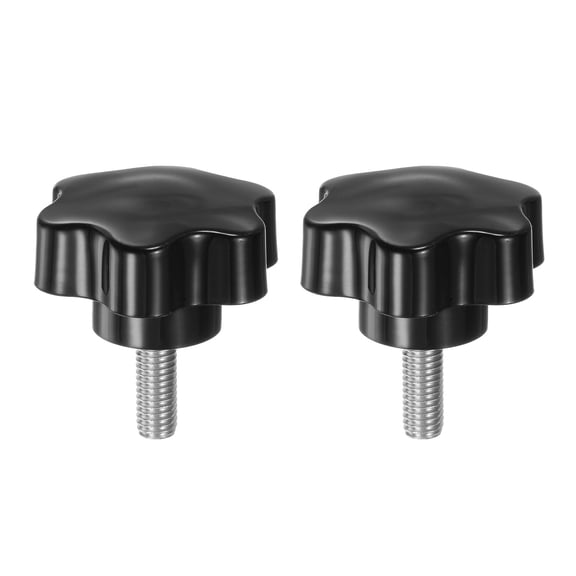 Uxcell 2 Pieces Star Knobs M8 x 20mm 304 Stainless Steel Threaded Stud 46mm 6-Star Head Clamping Thumb Screw Black