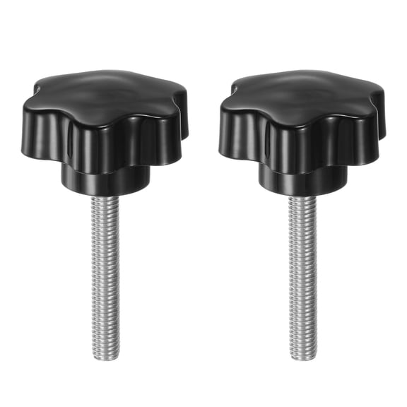 Uxcell 2 Pieces Star Knobs M8 x 50mm 304 Stainless Steel Threaded Stud 46mm 6-Star Head Clamping Thumb Screw Black